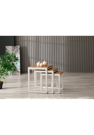 Sehpol Üçlü Zigon Sehpa 50x40x52/45x40x46/40x40x40 Beyaz