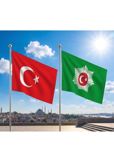 Sultan Abdülmecid Efendi Kişisel Hilafet Bayrağı Ve Alpaka Kumaş Türk Bayrağı 2'li Set 70x105cm Diğer