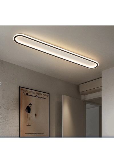 Siyah 100x16 cm Oval Avize 3000K Sarı Işık Led Tavan Lambası