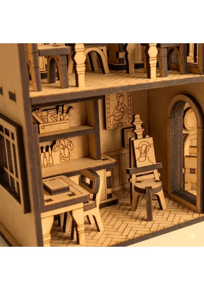 Köşk Ev Ahşap Maket Seti Dıy 3d Puzzle Çok Odalı Bebek Evi Koleksiyoner Modeli 220 Parça