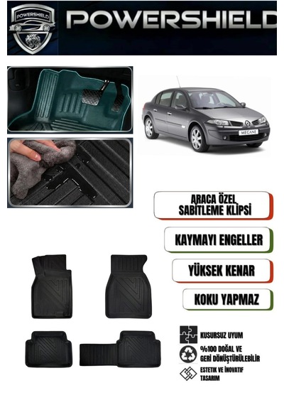 Powershıeld Renault Megane 2 2002-2009 Uyumlu Araca Özel Premium 5d Havuzlu Oto Paspas Takımı