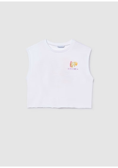 Mayoral Baskılı Kolsuz Kız Çocuk T-shirt 6014 Beyaz