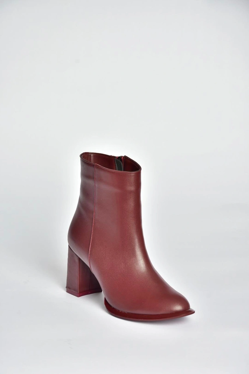 Fox Shoes V590166309 Bordo Kalın Topuklu Klasik Kadın Bot Bordo-suni Deri