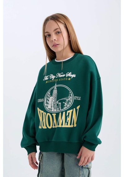 DeFacto Kız Çocuk Oversize Geniş Kalıp Bisiklet Yaka Baskılı Sweatshirt D7045A824WNGN1116 Yeşil DeFacto Kız Çocuk Oversize Geniş Kalıp Bisiklet Yaka Baskılı Sweatshirt D7045A824WNGN1116 Yeşil