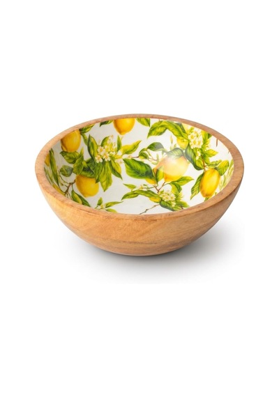 Tr Mango Ağacı Kase 20 Cm, Limon Desenli İç Yüzey, 7 Cm Yükseklik, Geniş Servis Alanlı Ahşap Sunum Kasesi, Kahv