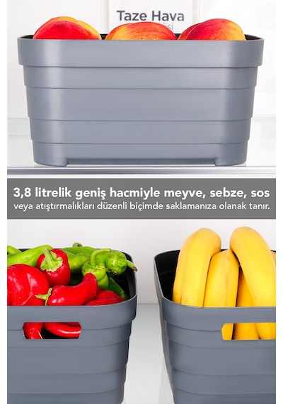 5'li 3800 Ml Buzdolabı Düzenleyici - Mutfak Banyo Dekoratif Dolap İçi Çok Amaçlı Organizer Antrasit Antrasit