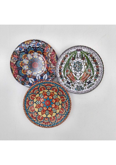 6'lı Dekoratif Mandala Desenli Metal Bardak Altlığı Seti Çok Renkli