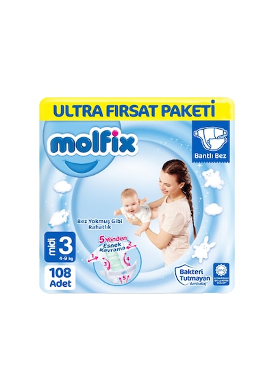 Molfix 3 Beden Bebek Bezi Ultra Fırsat Paketi 108 Adet