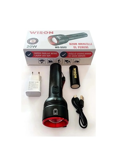 Wıson Ws-5572 20w Uzun Menzilli Şarjlı Metal El Feneri 5580 Çok renkli