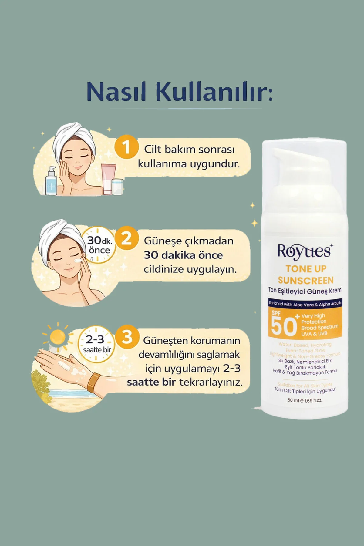 Ton Eşitleyici Güneş Kremi Spf50 Cilt Bariyeri Onarıcı,yenileyici ,nemlendirici, 50ml