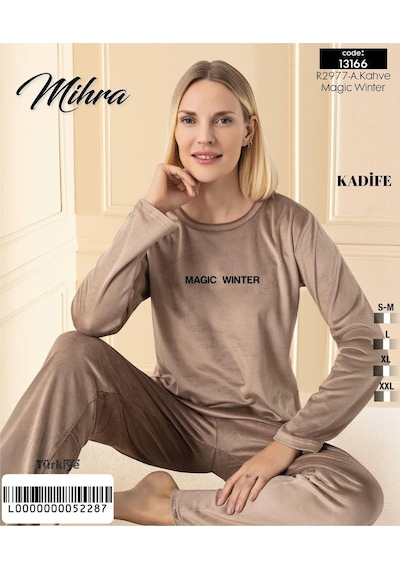 Mihra Kadın Kışlık Bisiklet Yaka Kadife Pijama Takımı 13166ka - 1 Adet Kahverengi