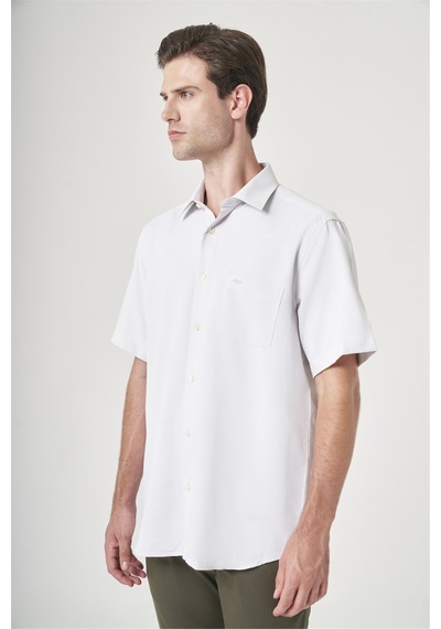 İmza Beyaz-bej Sert Yaka Kısa Kol Cepli Comfort Fit Pamuklu Gömlek 1004260189 Beyaz - K.bej