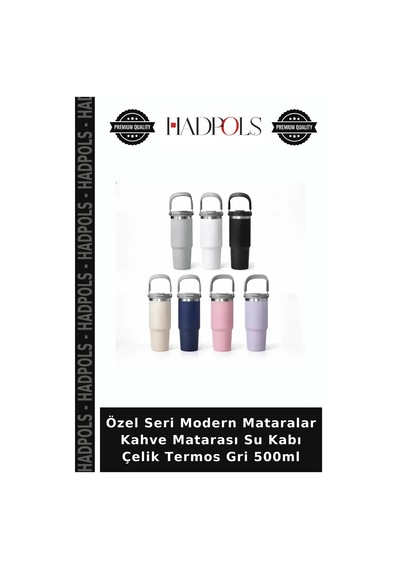 Özel Seri Modern Mataralar Kahve Matarası Su Kabı Çelik Termos Gri 500ml