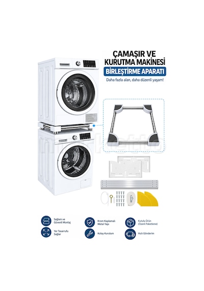 Electrolux Çamaşır Ve Kurutma Makinesi Uyumlu Ara İstif Kiti Krom Metal