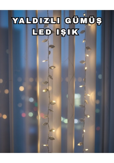 Gümüş Yaprak Tasarımlı Led Işık Pilli Ev Vitrin Dekoru
