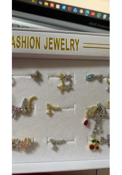 Zirkon Taşlı Yıldız Tasarım Tragus Helıx Kıkırdak Pearsıng Küpe 1adet Gümüş