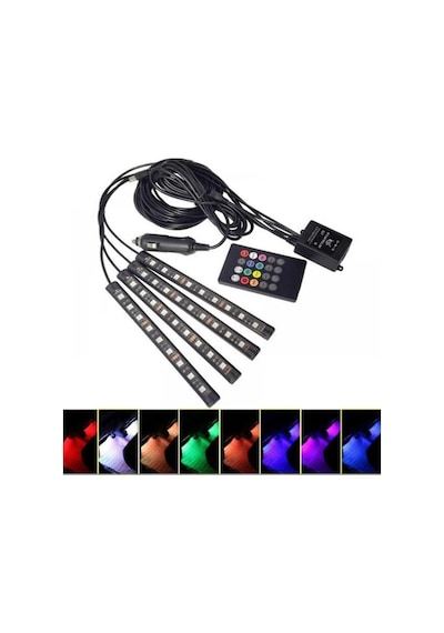 Araç Ayak Altı Led Lamba 12 Led 4 Lü Rgb Araç Içi Müziğe Duyarlı Aydınlatma Kumandalı 12 Led 4 Lü