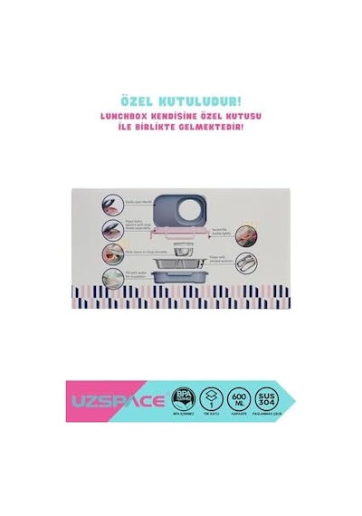 Uzspace Bento 1100ml Lunchbox Tek Katlı 3 Bölmeli Kaseli Çelik Sefer Tası Yemek Kutusu Turuncu-turkuaz Bakır