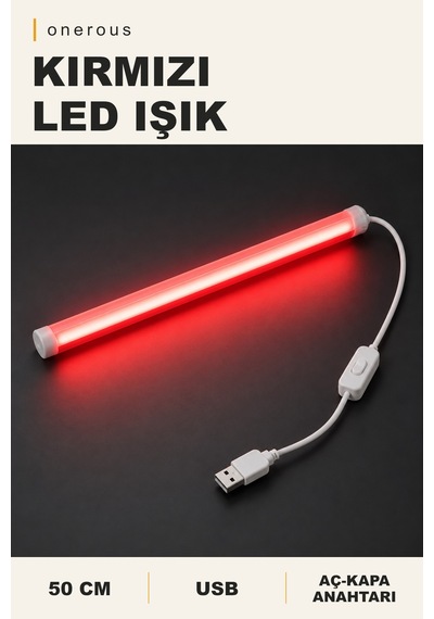 Onerous 50 Cm Kırmızı Led Işık, Anahtarlı, Usb, Yapışkanlı