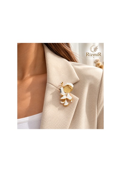 Hemşire Figürlü Beyaz Gold Broş