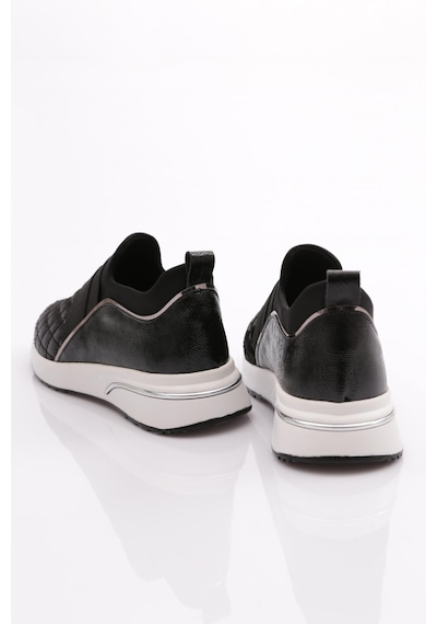 Dgn 204 Kadin Üstü Lastikli Kare Desenli Sneaker Ayakkabi 204-2494-R12883 Siyah - Beyaz