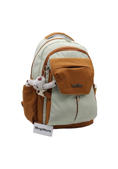 Günlük Sırt Çantası Unisex Çok Bölmeli Okul Çantası 2601 Bej-taba Siyah - Taba