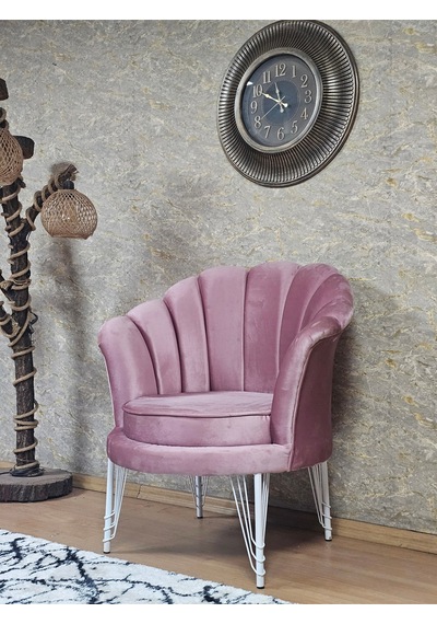 Zafir Tekli İstiridye Beyaz Boyalı Telli Ayak Çay Seti Koltuk Tekli Berjer , Balkon, Salon, Ofis Pembe