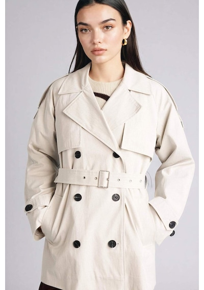 Defacto Regular Fıt Gömlek Yaka Twill Trençkot G9950ax26spgr392 Gri-gr392