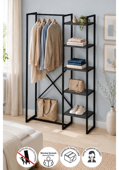 5 Raflı Metal Gardırop Metal Portmanto Açık Gardırop Elbise Dolabı Metal Askılık Vestiyer Loftix Antrasit 5 Raflı Metal Gardırop Metal Portmanto Açık Gardırop Elbise Dolabı Metal Askılık Vestiyer Loftix Antrasit