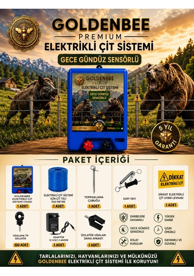 Goldenbee Start Kit Elektrikli Çit Sistemi Domuz Ve Ayı Kovucu 500mt Adaptörlü Model Set-101