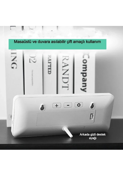 Lcd Ekranlı Modern Tasarım Dijital Duvar Saati Usb Pilli Zaman Tarih Sıcaklık Saat Gösterimi 20x8cm Açık Gri