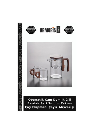 Otomatik Cam Demlik 2'li Bardak Seti Sunum Takımı Çay Ekipmanı Çeyiz Alışverişi Şeffaf