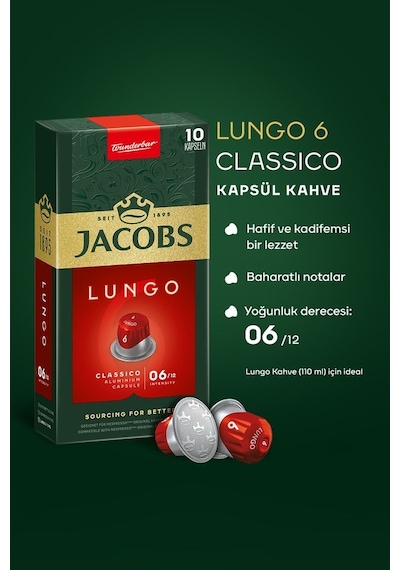 Jacobs Lungo 6 Classic Nespresso Uyumlu Alüminyum Kapsül Kahve 5 X 10'lu Kapsül Kahve
