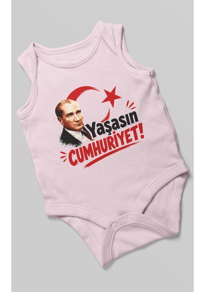 Morivokids Yaşasın Cumhuriyet Sıfır Kol Bebek Body %100 Pamuk Bebe Pembe