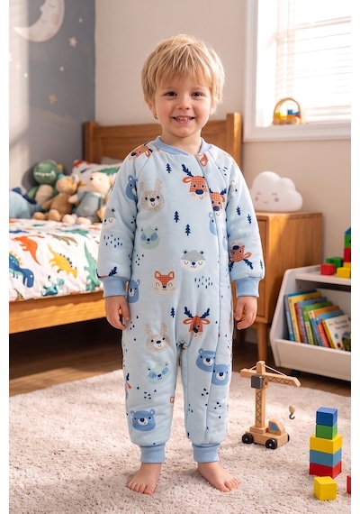 Babymod Ayıcık Desenli 2,5 Tog Elyaf Dolgulu Premium Kalite Kız Erkek Çocuk Uyku Tulumu Mavi
