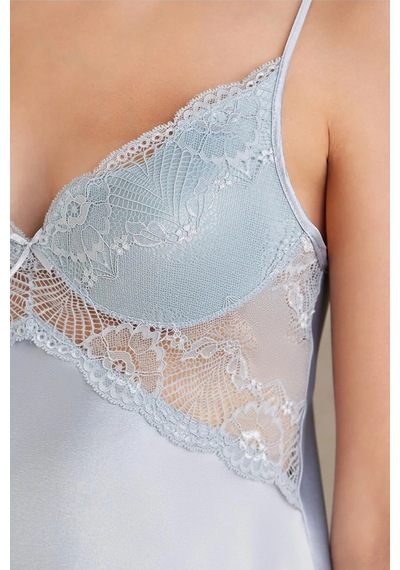 Pierre Cardin 7035 Kadın Mist Gelin Set 4'lü Saten Sabahlık Gecelik Şortlu Takım Mist