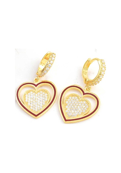 Gümüş Gold Sallantılı Kalp Kadın Küpe