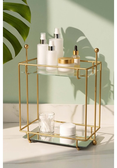 Gold 2 Katlı Banyo Organizer Tezgâh Üstü Düzenleyici Altın