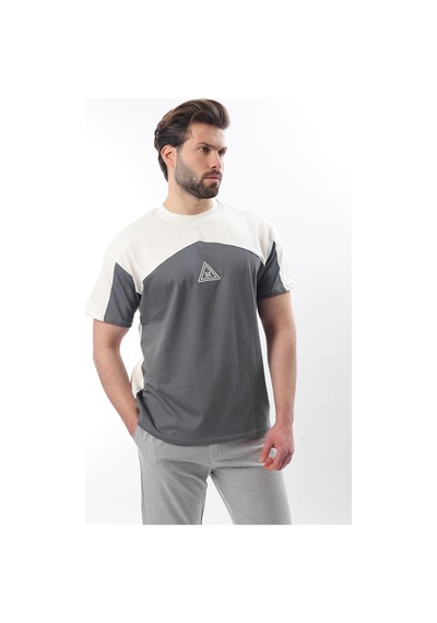 Madmext Ekru Overfit Garnili Erkek T-shirt E7104 Ekru