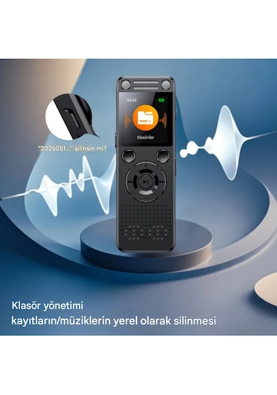 Metal Ses Kayıt Cihazı 32gb Çift Hoparlör, Kristal Mikrofon, 75 Saat Pil, Gürültü Azaltma