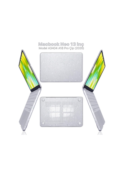 Macbook Neo 13 İnç A3404 Uyumlu Kılıf Kristal Kapak Şeffaf Parlak Tam Koruma Alt Üst Koruyucu