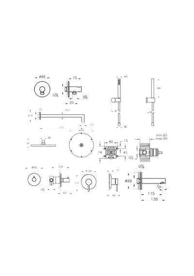 VitrA Origin Ankastre Duş Seti, Krom, 8 Parça VitrA Origin Ankastre Duş Seti, Krom, 8 Parça