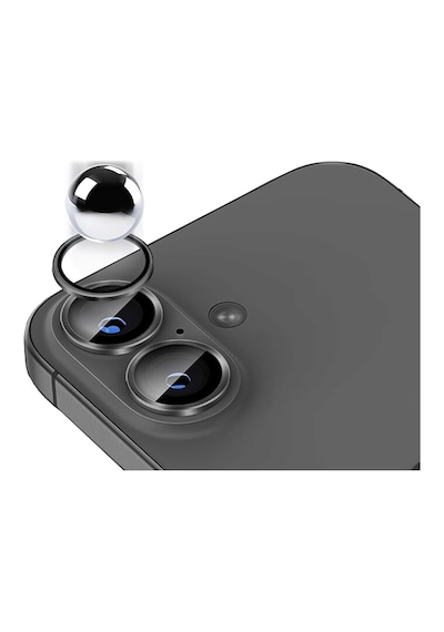 Apple Uyumlu iPhone 17 Metal Çerçeveli Temperli Kamera Lens Koruyucu Siyah