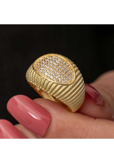 Gümüş Gold Zirkon Taşlı Kadın Yüzük Gümüş
