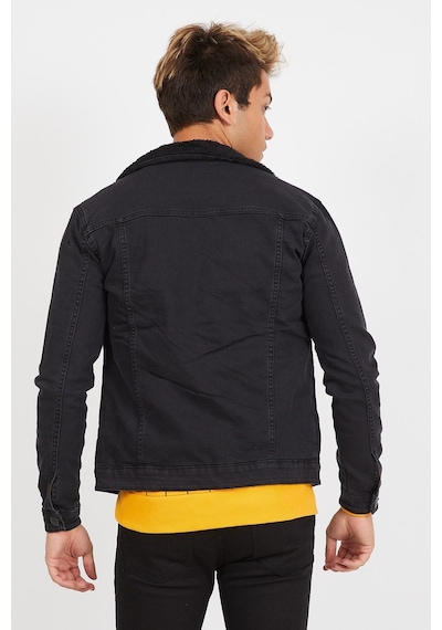 Serseri Jeans Erkek Siyah Kürklü Füme Renk Eskitmeli Slim Fit Kot Ceket Füme