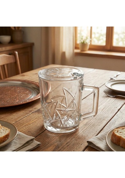 Living 4'lü Kapaklı Kulplu Cam Ayran Kupası Seti 4 X 380 Ml.