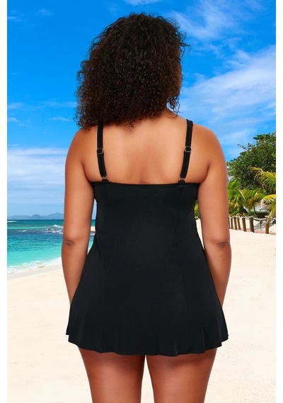 Ersefa Konforlu Plus Size Mayo Tasarım Büyük Beden Şık Detaylı Uv Koruma Siyah