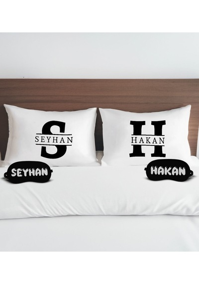 Bk Gift Kişiye Özel İsimli Pamuklu Yastık Kılıfı Ve Göz Bandı Çift Uyku Seti-5, Tasarım Ev Tekstili, Uyku Bandı, Ev Hediyesi