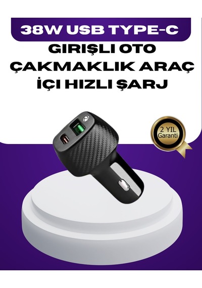 38w Çift Çıkışlı Araç Şarj Cihazı Type-c Ve Usb Zııııııı-057fa