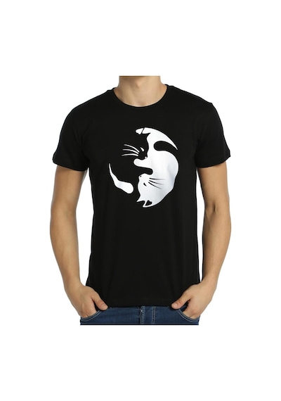 Bant Giyim - Yin Yang Kedi Siyah Erkek T-Shirt Tişört